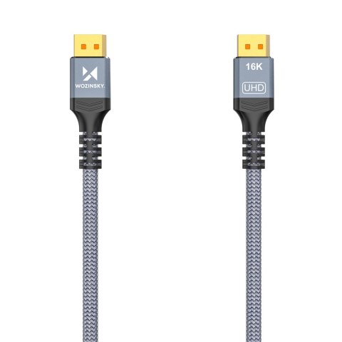 Kabel Wozinsky WPS-16AYL1S DisplayPort 2.1 Certyfikowany VESA 80 Gb/s 16K@60Hz 8K@120Hz 4K@240Hz HDR HDCP DSC 1m - czarny