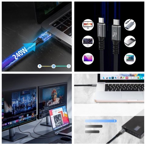 Kabel Wozinsky WPS-UY415S USB-C Thunderbolt 4 240W 1,5m 4K - czarny