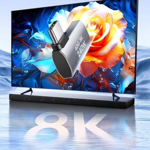 Przejściówka kątowa boczna Wozinsky WPKB-01 USB-C - USB-C 40Gb/s 240W 8K OTG - szara