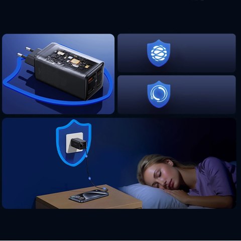 Ładowarka Baseus GaN6 Pro 100W 2 x USB-C 2 x USB-A z czarnym kablem USB-C 100W 1m - czarna