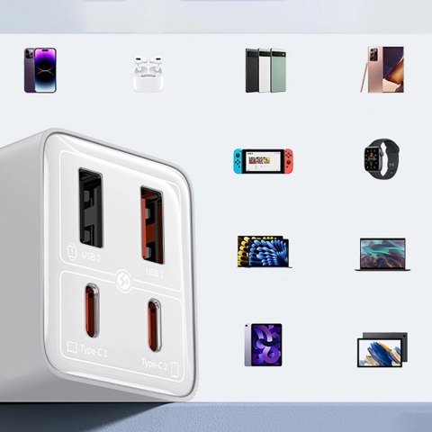 Ładowarka Baseus GaN6 Pro 65W 2 x USB-C 2 x USB-A z czarnym kablem USB-C 100W 1m - biała