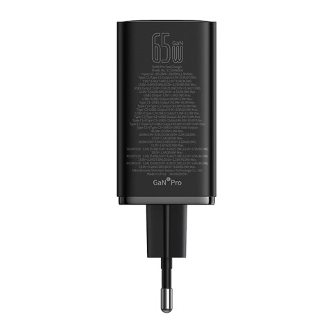 Ładowarka Baseus GaN6 Pro 65W 2 x USB-C 2 x USB-A z czarnym kablem USB-C 100W 1m - czarna