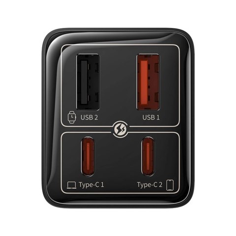 Ładowarka Baseus GaN6 Pro 65W 2 x USB-C 2 x USB-A z czarnym kablem USB-C 100W 1m - czarna