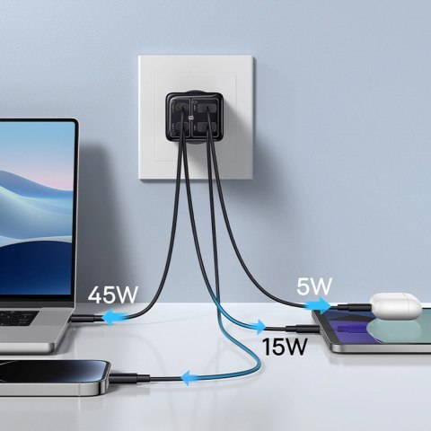 Ładowarka Baseus GaN6 Pro 65W 2 x USB-C 2 x USB-A z czarnym kablem USB-C 100W 1m - czarna