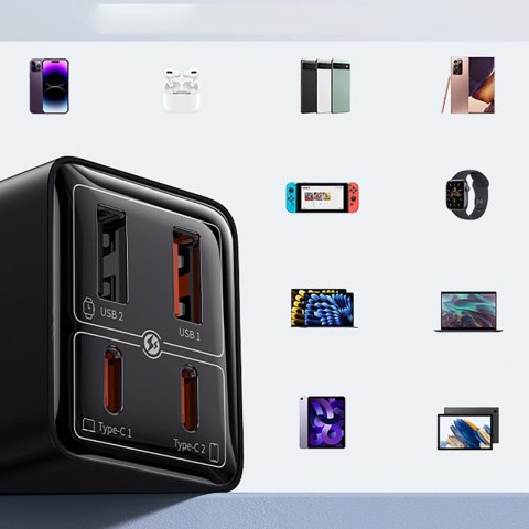 Ładowarka Baseus GaN6 Pro 65W 2 x USB-C 2 x USB-A z czarnym kablem USB-C 100W 1m - czarna