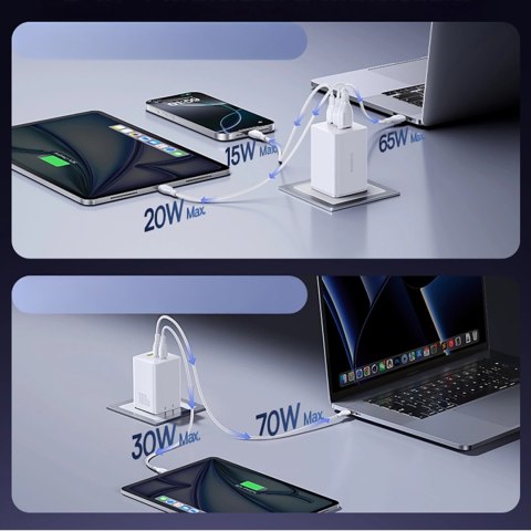 Ładowarka sieciowa Baseus EnerFill FE11 2 x USB-C / USB-A 100W - biała