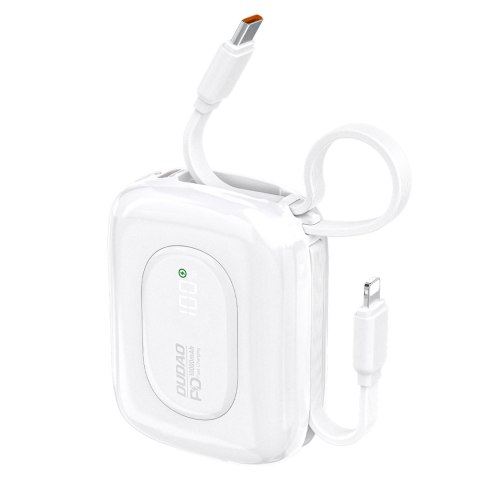 Powerbank Dudao K32 22,5W 10000 mAh z wbudowanym kablem USB-C/Lightning - biały