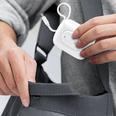 Powerbank Dudao K32 22,5W 10000 mAh z wbudowanym kablem USB-C/Lightning - biały