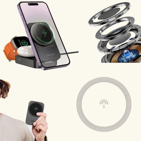 Stacja ładująca 3 w 1 Dudao A11 Max 15W indukcyjna kompatybilna z MagSafe - szara