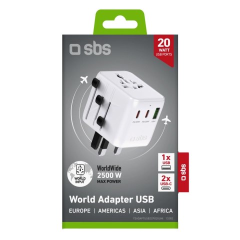 Adapter podróżny SBS 2xUSB-C 1xUSB-A uniwersalny - biały Adapter podróżny SBS 2xUSB-C 1xUSB-A uniwersalny - biały