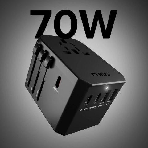 Adapter podróżny SBS uniwersalny GaN 70W 3xUSB-C 2xUSB-A z etui - czarny Adapter podróżny SBS uniwersalny GaN 70W 3xUSB-C 2xUSB-A z etui - czarny
