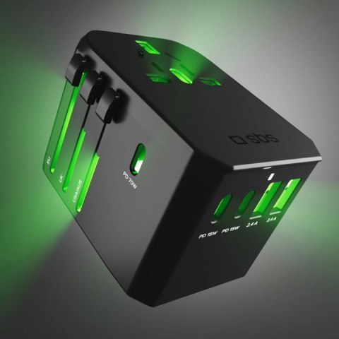 Adapter podróżny SBS uniwersalny GaN 70W 3xUSB-C 2xUSB-A z etui - czarny Adapter podróżny SBS uniwersalny GaN 70W 3xUSB-C 2xUSB-A z etui - czarny