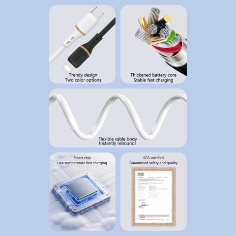 Kabel Dudao L25T USB-A - USB-C silikonowy 5A 1m - biały