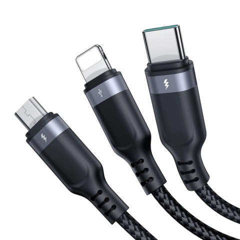 Kabel Joyroom S-A18 3w1 3,5A USB-A - Lightning+USB-C+MicroUSB 1,2m - czarny