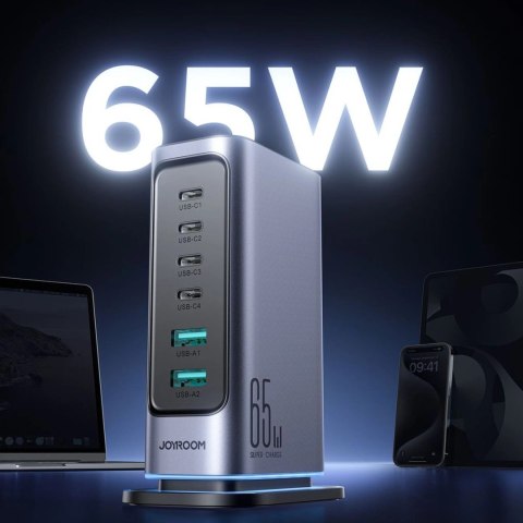 Ładowarka Joyroom JR-TCM02 GaN 65W stacja ładująca 4xUSB-C 2xUSB-A wtyczka UK - szara