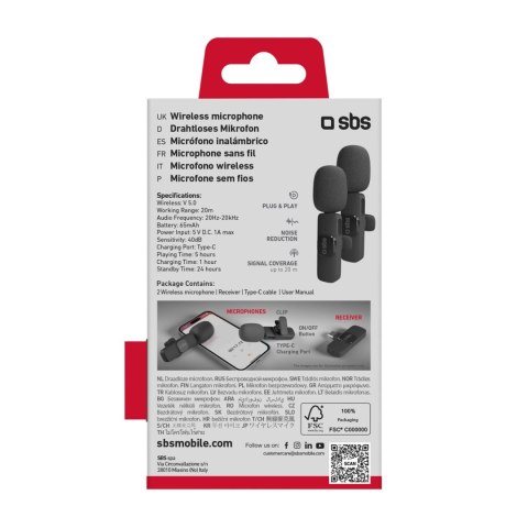 Mikrofony krawatowe SBS z odbiornikiem USB-C 2szt. - czarne