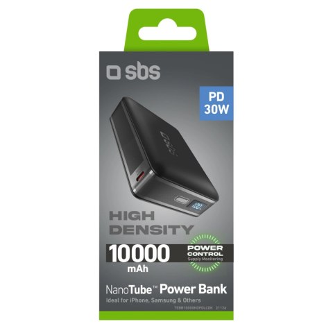 Powerbank SBS HD 30W 10000mAh USB-C z wyświetlaczem LCD - czarny