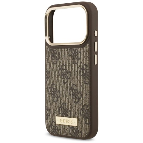 Etui Guess 4G Logo Plate MagSafe na iPhone 17 Pro - brązowe