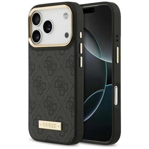 Etui Guess 4G Logo Plate MagSafe na iPhone 17 Pro -czarne