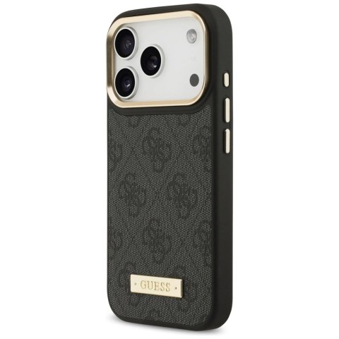 Etui Guess 4G Logo Plate MagSafe na iPhone 17 Pro -czarne