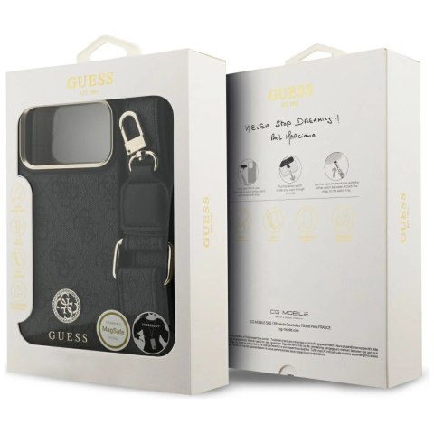 Etui Guess 4G Srtass Logo & Big Strap Metal Buttons MagSafe na iPhone 17 Pro Max - czarne
