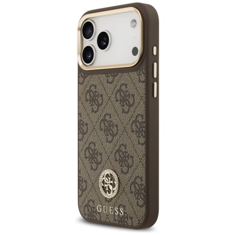 Etui Guess 4G Strass Logo & Big Strap Metal Buttons MagSafe na iPhone 17 Pro Max - brązowe
