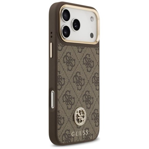 Etui Guess 4G Strass Logo & Big Strap Metal Buttons MagSafe na iPhone 17 Pro Max - brązowe
