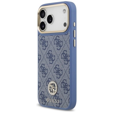 Etui Guess 4G Strass Logo & Big Strap Metal Buttons MagSafe na iPhone 17 Pro Max - niebieskie