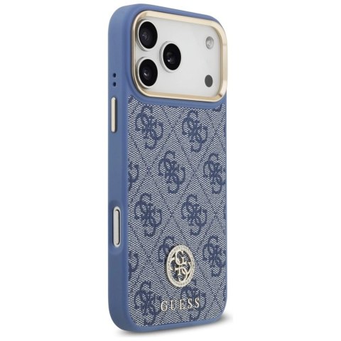 Etui Guess 4G Strass Logo & Big Strap Metal Buttons MagSafe na iPhone 17 Pro Max - niebieskie