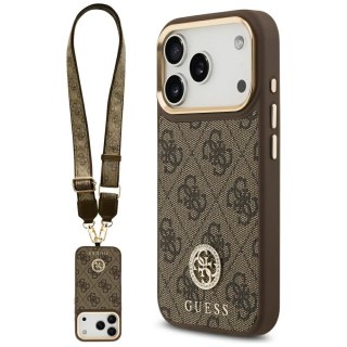 Etui Guess 4G Strass Logo & Big Strap Metal Buttons MagSafe na iPhone 17 Pro - brązowe