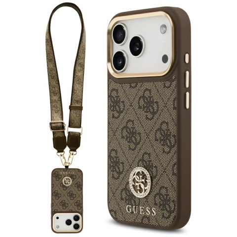 Etui Guess 4G Strass Logo & Big Strap Metal Buttons MagSafe na iPhone 17 Pro - brązowe
