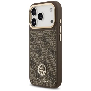 Etui Guess 4G Strass Logo & Big Strap Metal Buttons MagSafe na iPhone 17 Pro - brązowe