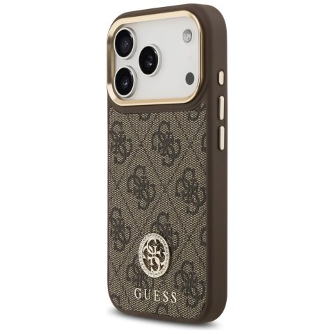 Etui Guess 4G Strass Logo & Big Strap Metal Buttons MagSafe na iPhone 17 Pro - brązowe