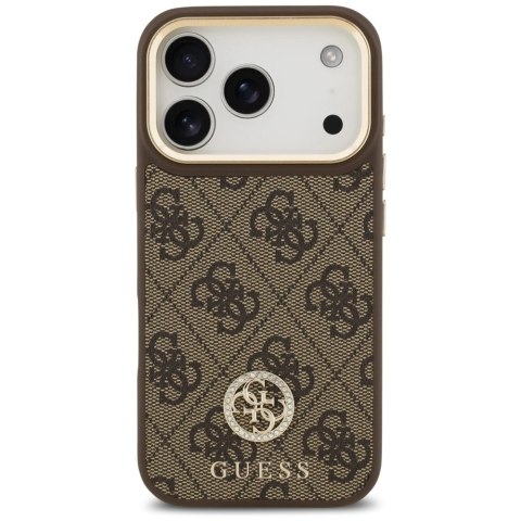 Etui Guess 4G Strass Logo & Big Strap Metal Buttons MagSafe na iPhone 17 Pro - brązowe