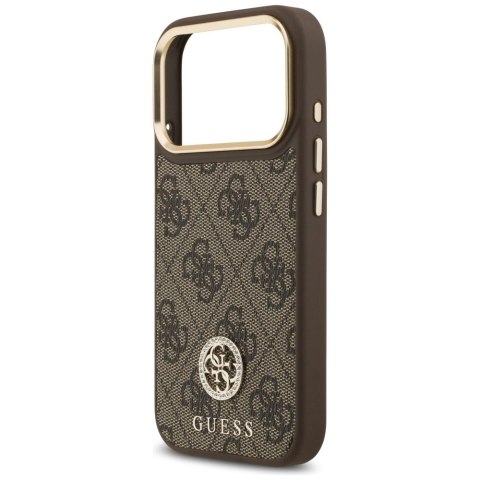 Etui Guess 4G Strass Logo & Big Strap Metal Buttons MagSafe na iPhone 17 Pro - brązowe