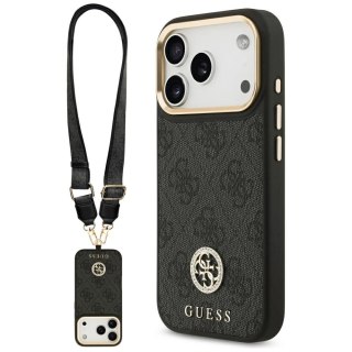 Etui Guess 4G Strass Logo & Big Strap Metal Buttons MagSafe na iPhone 17 Pro - czarne
