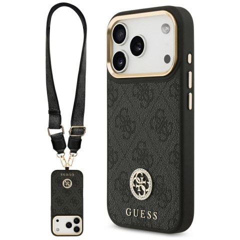 Etui Guess 4G Strass Logo & Big Strap Metal Buttons MagSafe na iPhone 17 Pro - czarne