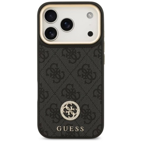 Etui Guess 4G Strass Logo & Big Strap Metal Buttons MagSafe na iPhone 17 Pro - czarne