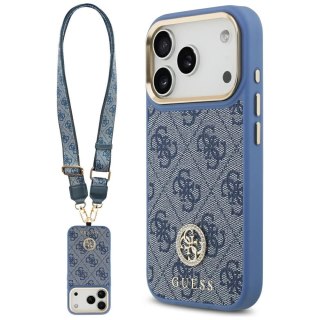 Etui Guess 4G Strass Logo & Big Strap Metal Buttons MagSafe na iPhone 17 Pro - niebieskie