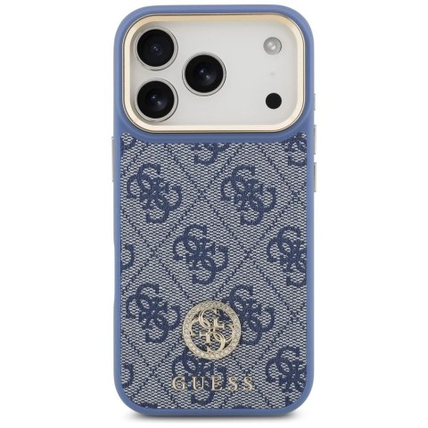 Etui Guess 4G Strass Logo & Big Strap Metal Buttons MagSafe na iPhone 17 Pro - niebieskie