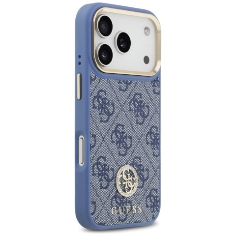 Etui Guess 4G Strass Logo & Big Strap Metal Buttons MagSafe na iPhone 17 Pro - niebieskie