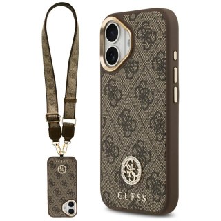 Etui Guess 4G Strass Logo & Big Strap Metal Buttons MagSafe na iPhone 17 - brązowe
