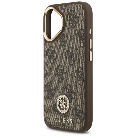 Etui Guess 4G Strass Logo & Big Strap Metal Buttons MagSafe na iPhone 17 - brązowe
