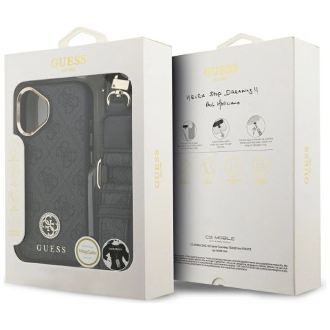Etui Guess 4G Strass Logo & Big Strap Metal Buttons MagSafe na iPhone 17 - czarne