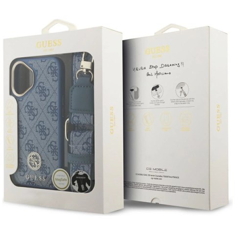 Etui Guess 4G Strass Logo & Big Strap Metal Buttons MagSafe na iPhone 17 - niebieskie