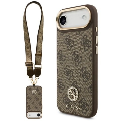 Etui Guess 4G Strass Logo & Big Strap Metal Buttons MagSafe na iPhone Air - brązowe