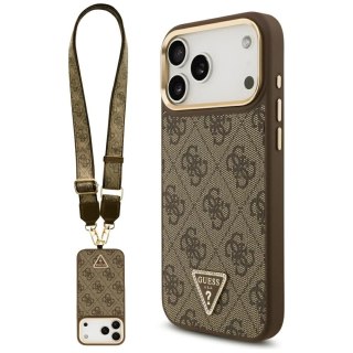 Etui Guess 4G Triangle Logo & Big Strap Metal Buttons MagSafe na iPhone 17 Pro Max - brązowe