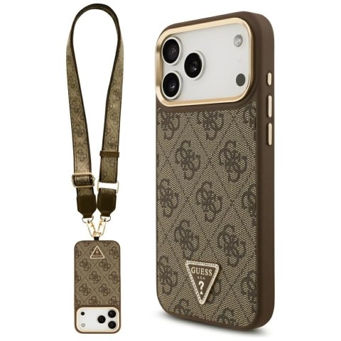Etui Guess 4G Triangle Logo & Big Strap Metal Buttons MagSafe na iPhone 17 Pro Max - brązowe