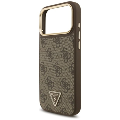 Etui Guess 4G Triangle Logo & Big Strap Metal Buttons MagSafe na iPhone 17 Pro Max - brązowe