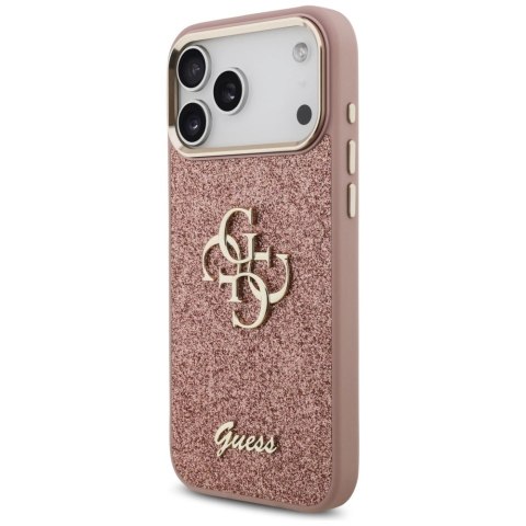 Etui Guess Fixed Glitter Big 4G Metal Frame na iPhone 17 Pro Max - różowe